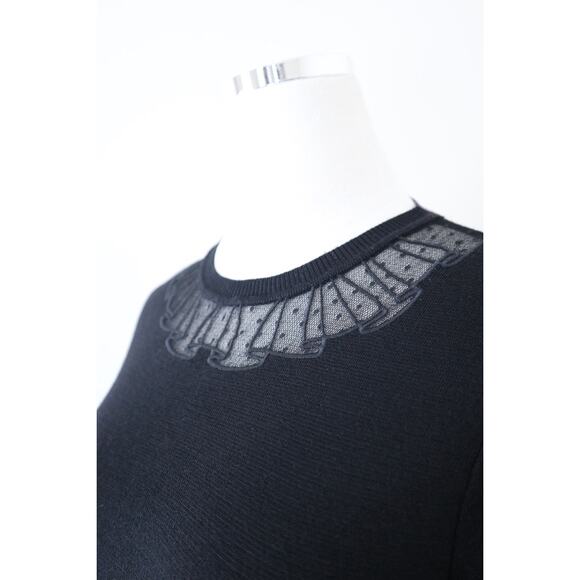 Red Valentino Size XS Lace Yoke Wool Knit Short Sleeve Black Bodycon - Picture 6 of 11